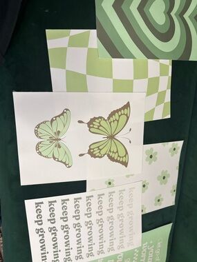 Green Butterfly and Floral Wall Art Prints Set